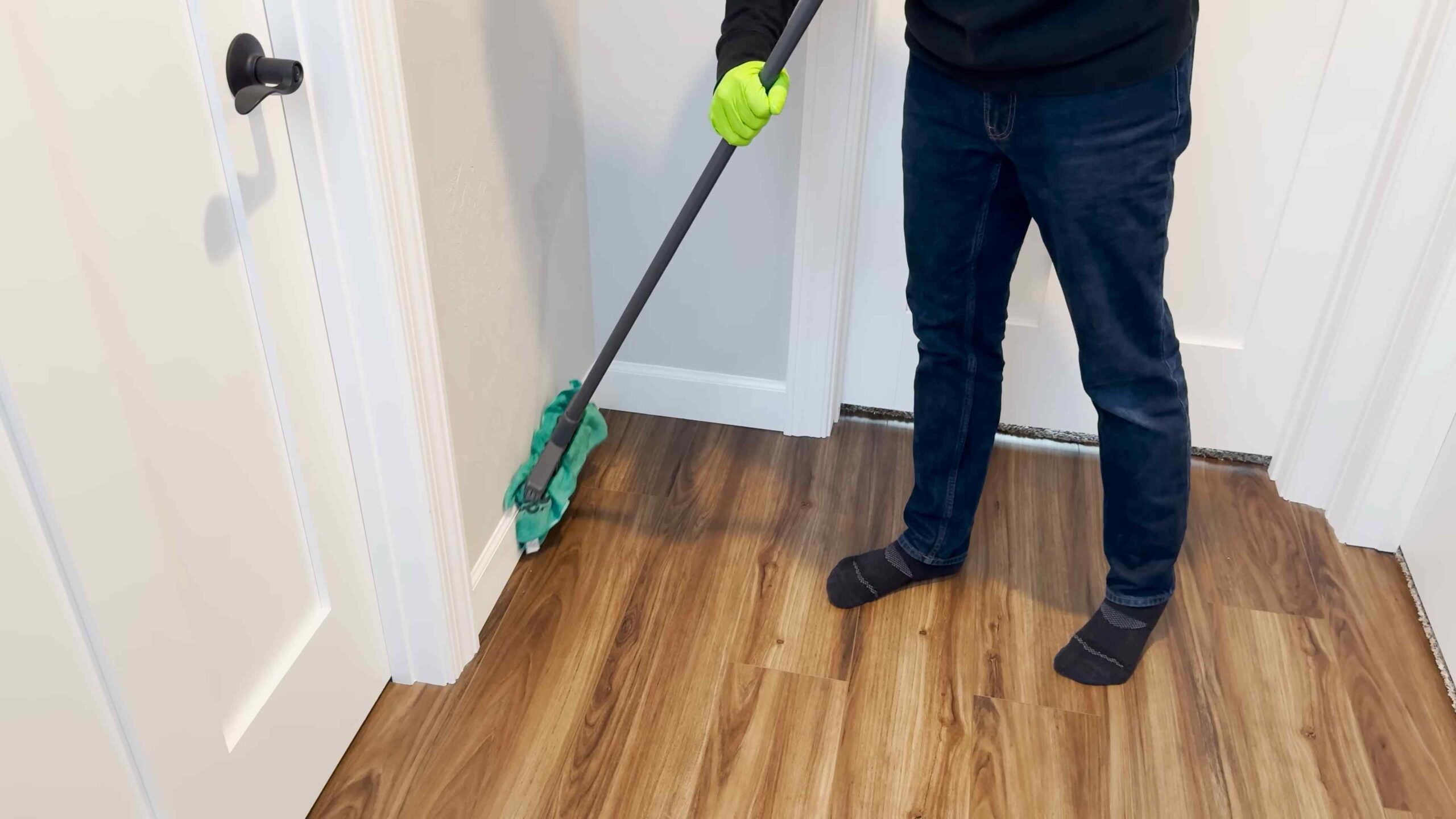 Dryer sheet baseboard cleaning